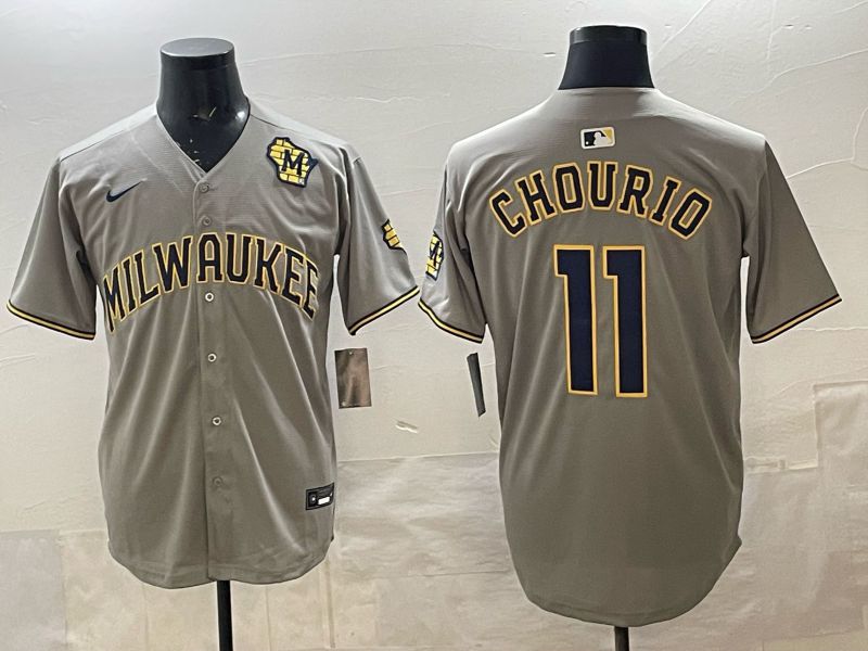 Men 2025 Milwaukee Brewers #11 Chourio Grey Game Nike MLB Jersey style 04->->